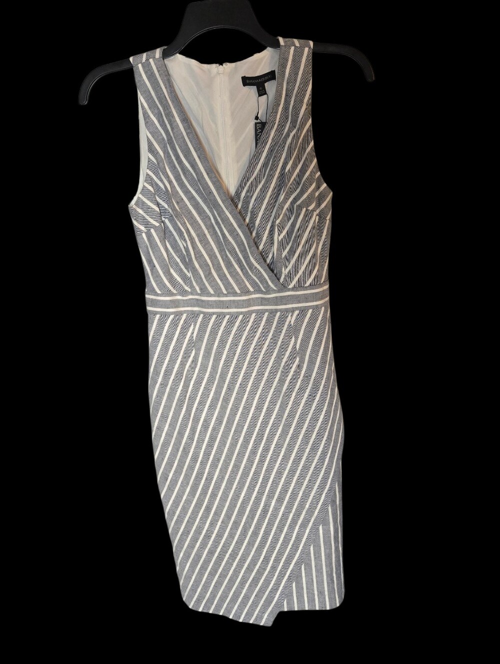 Banana Republic Womens NWT Faux Wrap Linen Blend Midi Dress Size 6 Blue Striped